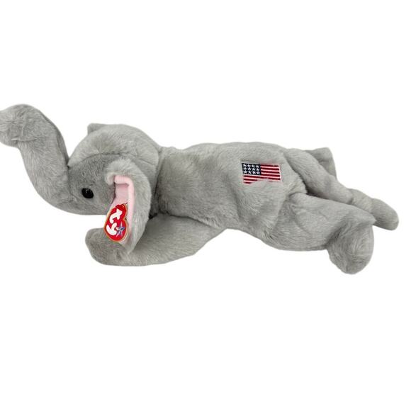Ty Other - Ty‎ Beanie Buddies Righty Gray Elephant Plush American Flag Vintage 2000 14 Inch